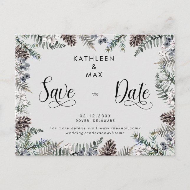 Postal De Anuncios Sitio web de boda de conos de pino simples Guarde  (Anverso)