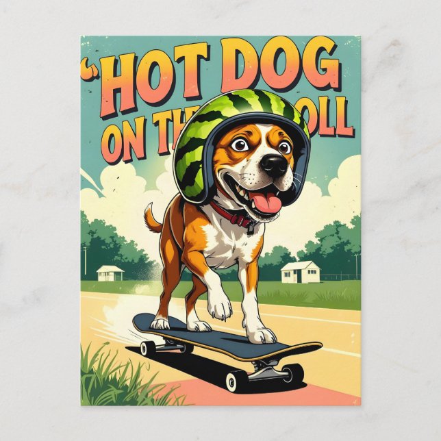 Postal De Anuncios Skateboarding Dog Summer Funny Retro Beach  (Anverso)