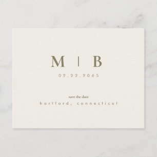 Postal De Anuncios Sleek simple crema de monograma Guardar Boda de fe