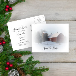 Postal De Anuncios Snowy Barn y Silo Winter Wedding Salven la fecha