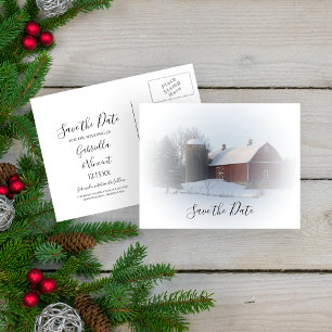 Postal De Anuncios Snowy Barn y Silo Winter Wedding Salven la fecha