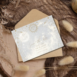 Postal De Anuncios Sol Celeste Luna Estrellas Boda Salva la Fecha