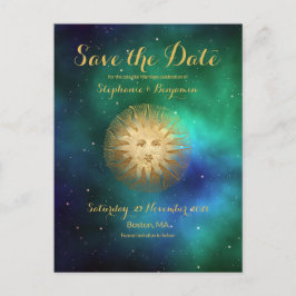 Postal De Anuncios Sol Celestial Turquesa Dorado Brillante Salva la F