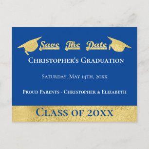 Postal De Anuncios Sombrero de graduación azul dorado falso moderno p