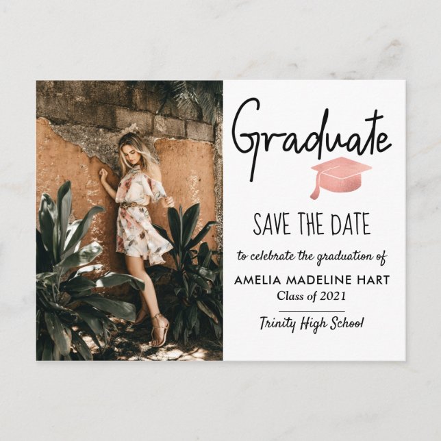 Postal De Anuncios Sombrero de Graduado Moderno | Foto de Save The Da (Anverso)