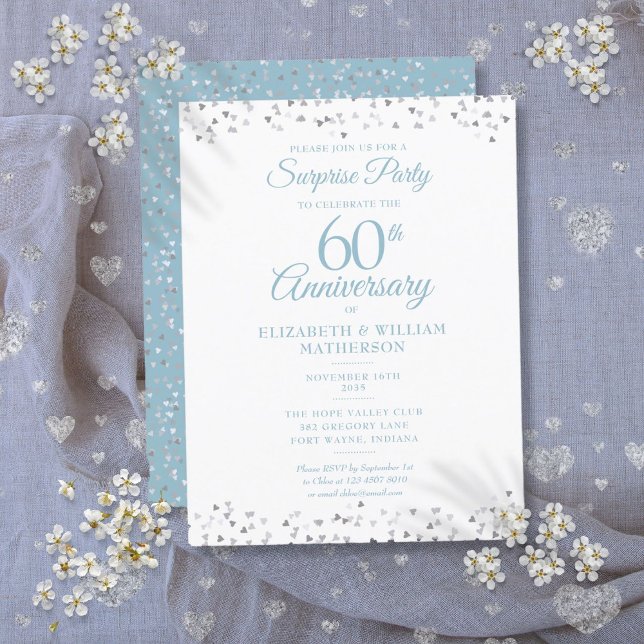 Postal De Anuncios Sorpresa Fiesta 60 años Boda Corazones (Surprise Party 60th Wedding Anniversary Hearts Announcement Postcard)