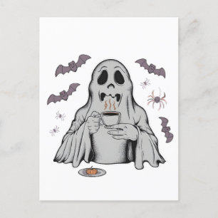 Postal De Anuncios Spooky Ghost Drinking Coffee Caffeine Halloween
