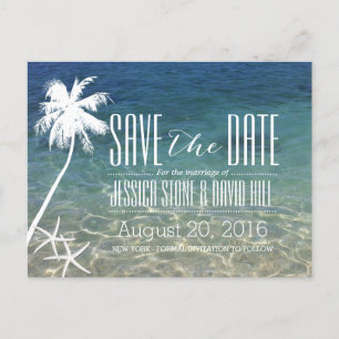 Postal De Anuncios Starfish & Palm Tree Beach Wedding Save the Date