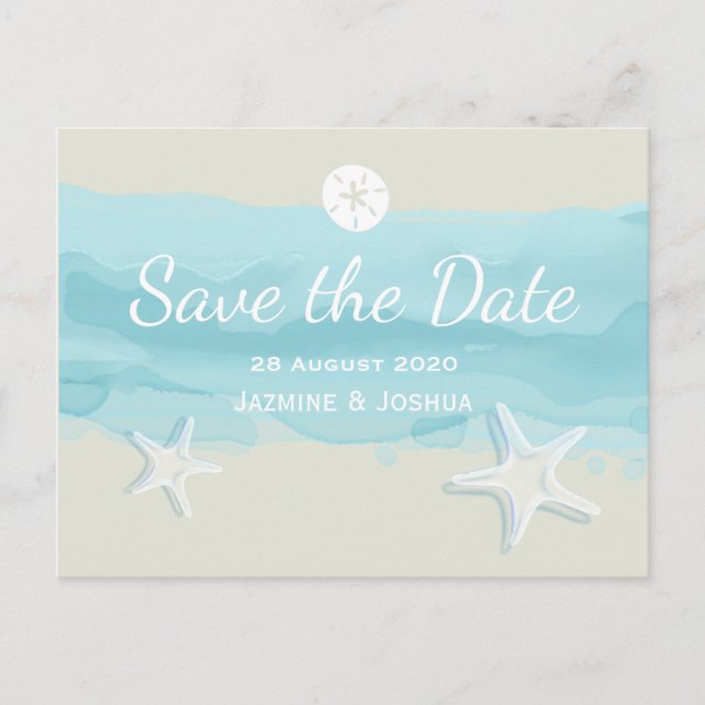 Postal De Anuncios Starfish, playa acuática/guardar la fecha (Anverso)