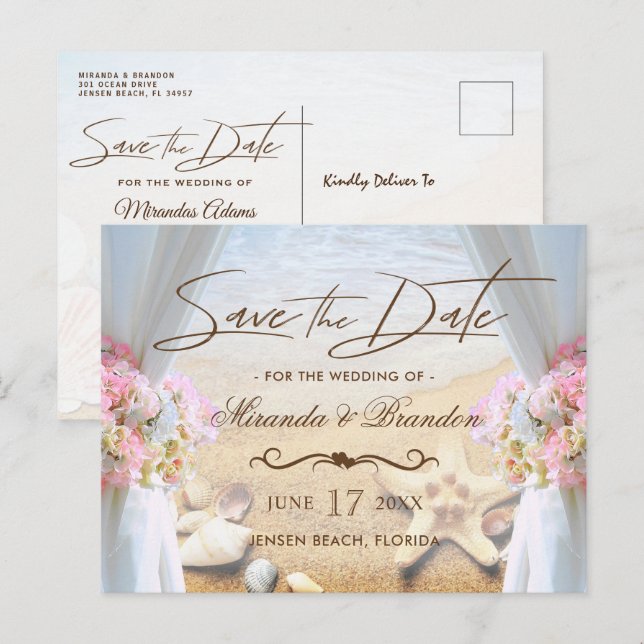 Postal De Anuncios Starfish Tropical Beach Wedding Salva la fecha (Anverso / Reverso)