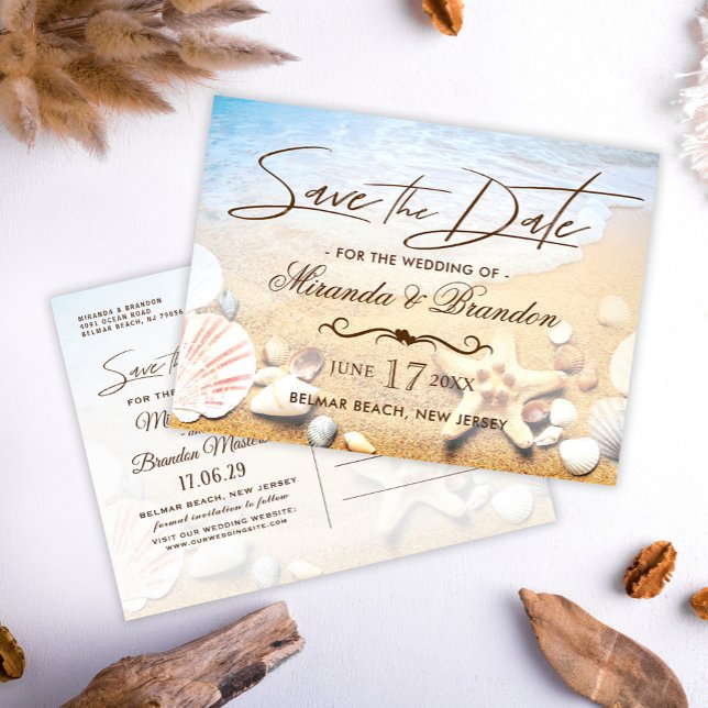 Postal De Anuncios Starfish Tropical Beach Wedding Salva la fecha (Subido por el creador)