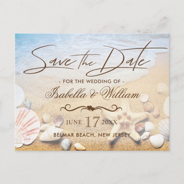 Postal De Anuncios Starfish Tropical Beach Wedding Salva la fecha (Anverso)