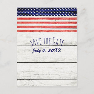 Postal De Anuncios Stars Stripes Rustic Wood Patriotic Save the Date