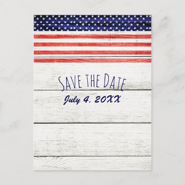 Postal De Anuncios Stars Stripes Rustic Wood Patriotic Save the Date (Anverso)