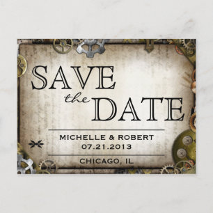 Postal De Anuncios Steampunk Gears Victorian Save the Date PostCard