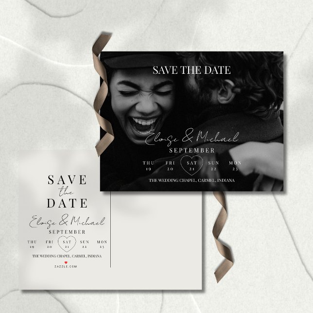 Postal De Anuncios Stylish Calendar Photo Wedding Save The Date (Invite guests to save the date with this Stylish Calendar Photo Double-sided Save The Date Invite!)