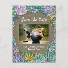 Postal De Anuncios Suculenta Boda Burlap Guardar Las Cartas De Fecha