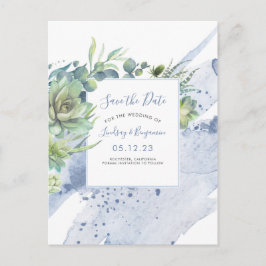 Postal De Anuncios Suculenta vegetación Dusty Blue Save the Date