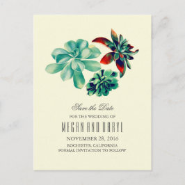 Postal De Anuncios suculentas floral romántico teal save the date
