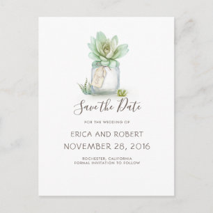 Postal De Anuncios Suculento Mason Jar Rustic Save the Date