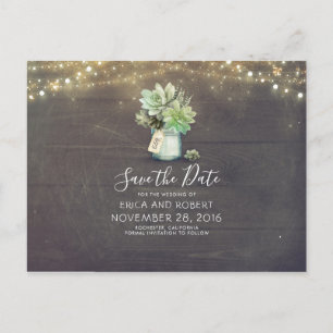 Postal De Anuncios Suculento Mason Jar Rustic Save the Date