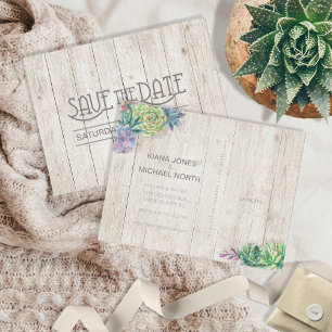 Postal De Anuncios Suculents and Rustic Wood Save the Date ID515