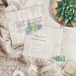 Postal De Anuncios Suculents and Rustic Wood Save the Date ID515
