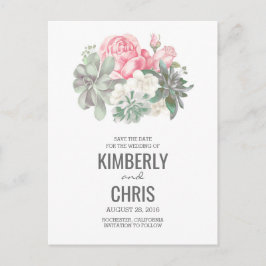 Postal De Anuncios Sucultores Floral Pink Bouquet Guardar la fecha