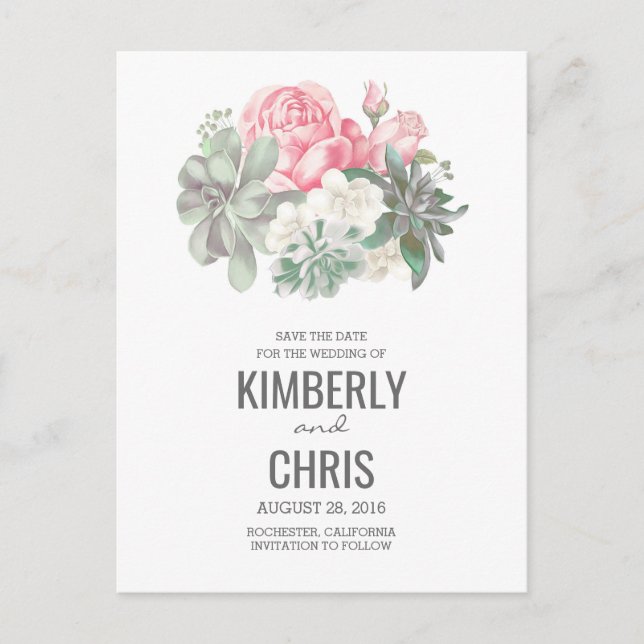 Postal De Anuncios Sucultores Floral Pink Bouquet Guardar la fecha (Anverso)