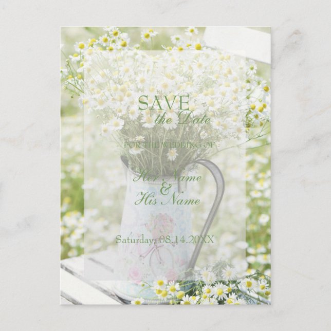 Postal De Anuncios Summerfield Daisies Flor Chamomile SAVE the Date (Anverso)