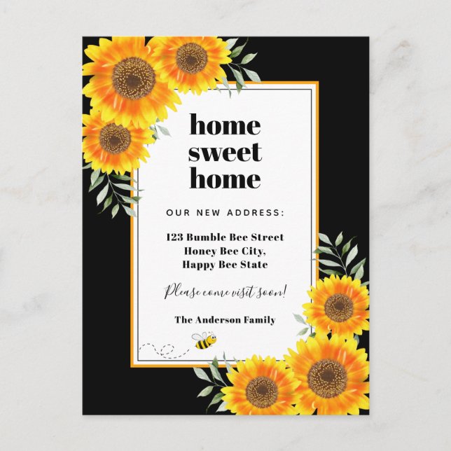Postal De Anuncios Sunflower hogar dulce hogar hogar negro movimiento (Anverso)