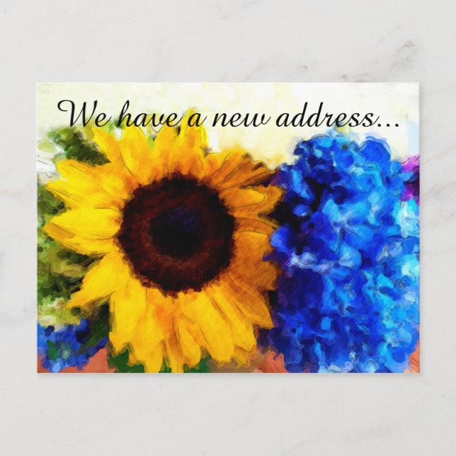 Postal De Anuncios Sunflower Hydrangeas New Home Address Postcard (Anverso)