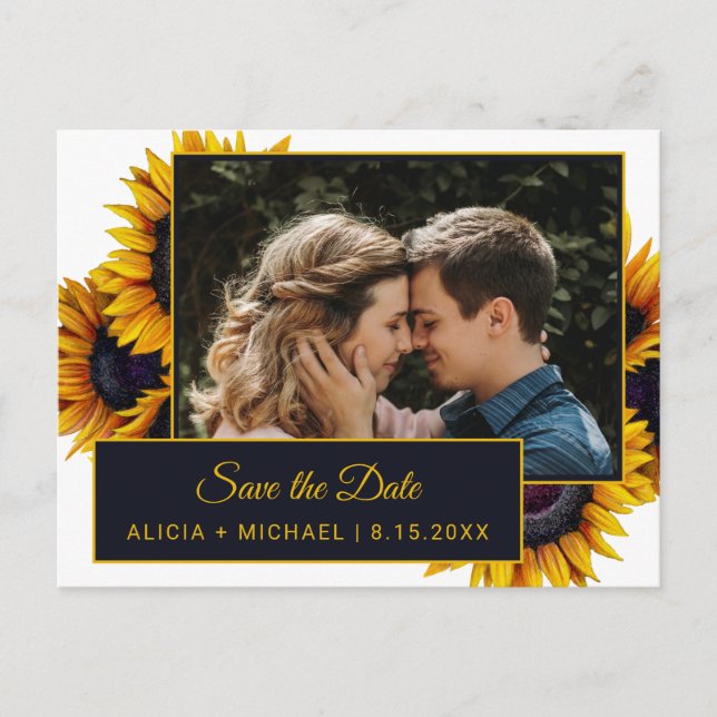 Postal De Anuncios Sunflowers de verano | Boda fotográfica Guardar la (Anverso)