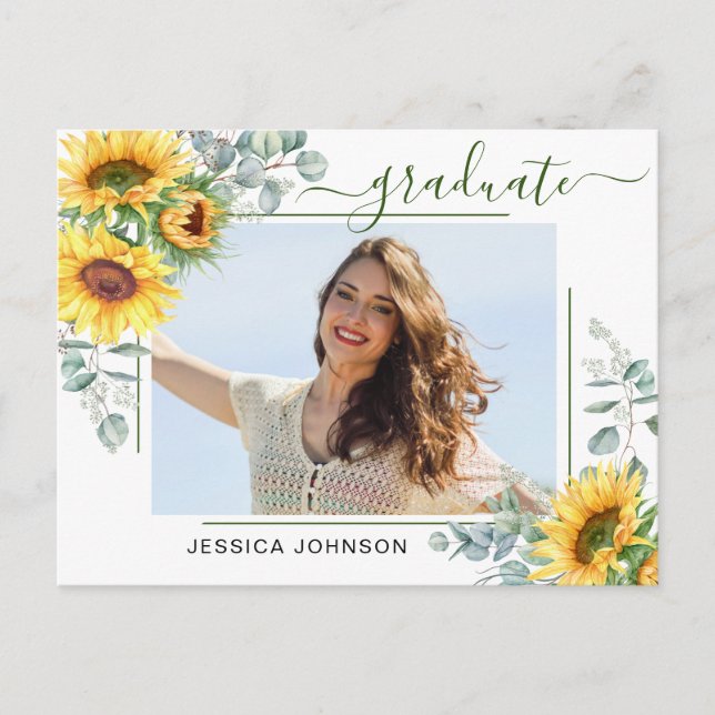 Postal De Anuncios Sunflowers Eucalyptus PHOTO Graduation Party (Anverso)