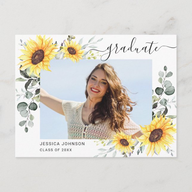 Postal De Anuncios Sunflowers Eucalyptus PHOTO Graduation Party (Anverso)