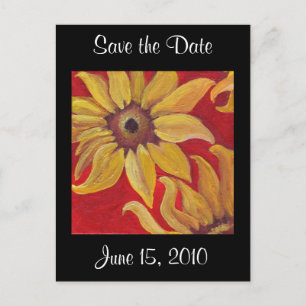 Postal De Anuncios Sunflowers on Red - Black Save the Date postcard