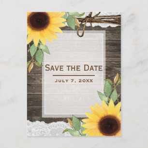 Postal De Anuncios Sunflowers Rustic Wood Lace Country Save the Date