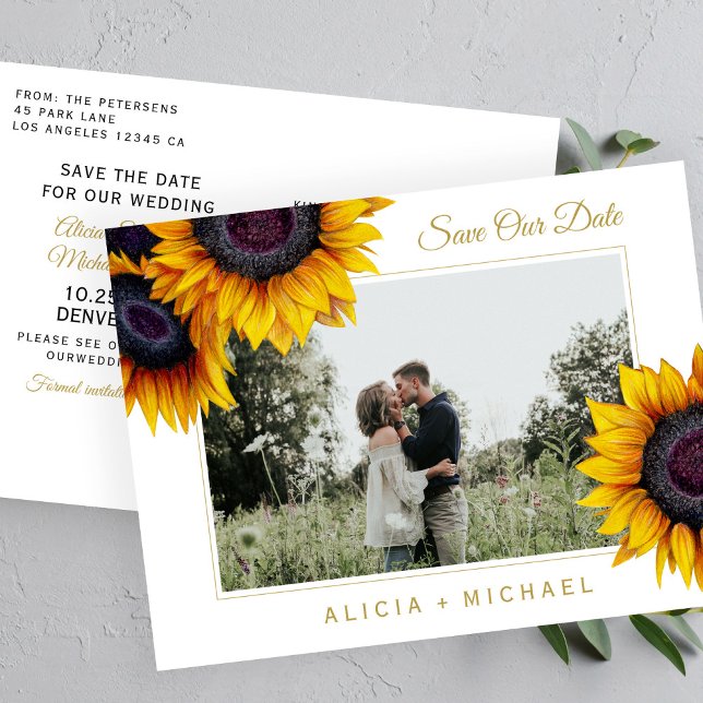 Postal De Anuncios Sunflowers rústico elegante salva al boda de citas (Subido por el creador)
