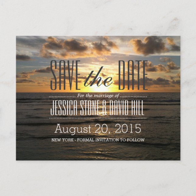 Postal De Anuncios Sunset Beach Destination Wedding Save the Date (Anverso)