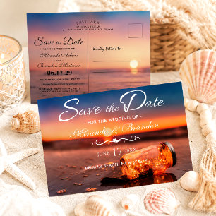 Postal De Anuncios Sunset Beach Mason Jar Noche Azul Salva la Fecha