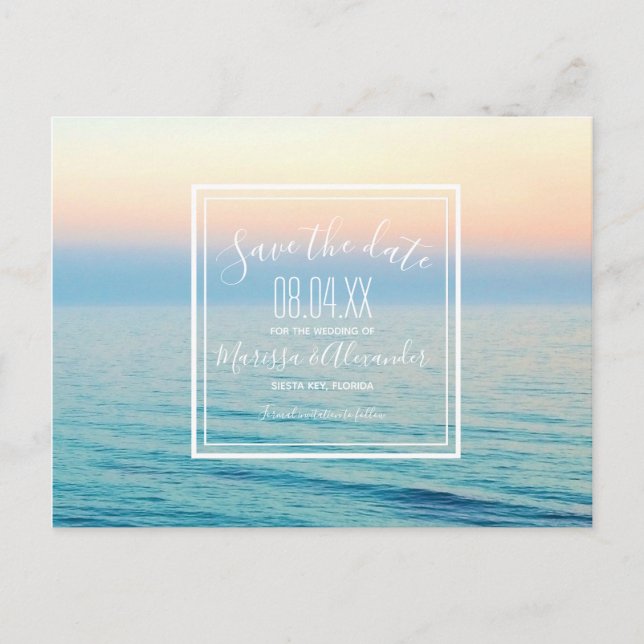 Postal De Anuncios Sunset Beach Wedding Salven las fechas (Anverso)