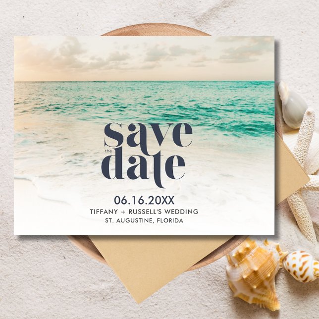 Postal De Anuncios Sunset Florida Beach Wedding Salva la fecha (Sunset Florida Beach Wedding Save the Date Postcard)