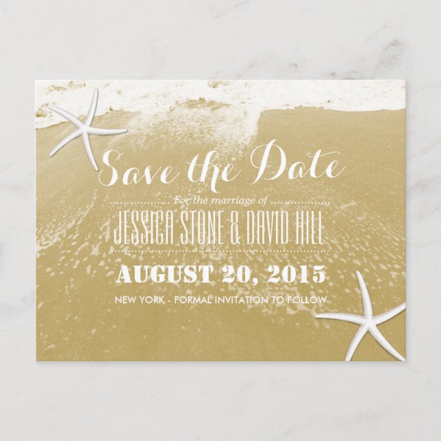 Postal De Anuncios Sunset Gold Beach y Starfish Save the Date (Anverso)