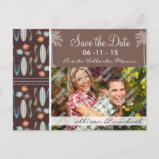 Postal De Anuncios Surfboard tropical e Hibiscus (Anverso)