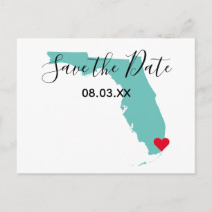 Postal De Anuncios Sus Colores Mapa de Florida en Forma Save the Date