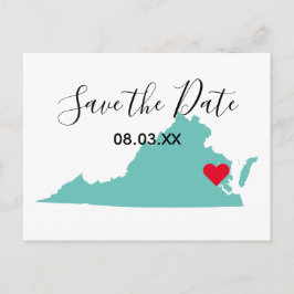 Postal De Anuncios Sus Colores Mapa de Virginia en Forma Save the Dat