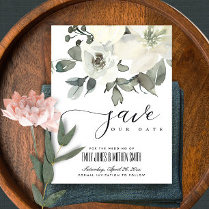 POSTAL DE ANUNCIOS SUTIL MARFIL BLANCO FLORES SUAVES GUARDAR LA FECHA