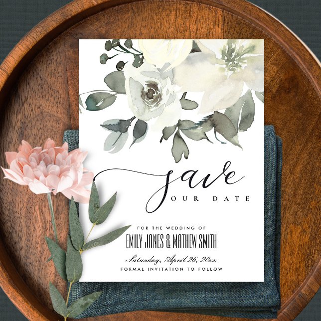 POSTAL DE ANUNCIOS SUTIL MARFIL BLANCO FLORES SUAVES GUARDAR LA FECHA (Subido por el creador)