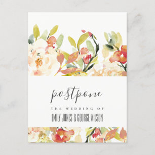 POSTAL DE ANUNCIOS SUTIL RUBOR FLOR DE DURAZNO ROSA BODA POSPUESTA