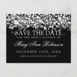 Postal De Anuncios Sweet 16 Salve La Fecha Luces De Plata Brillantes